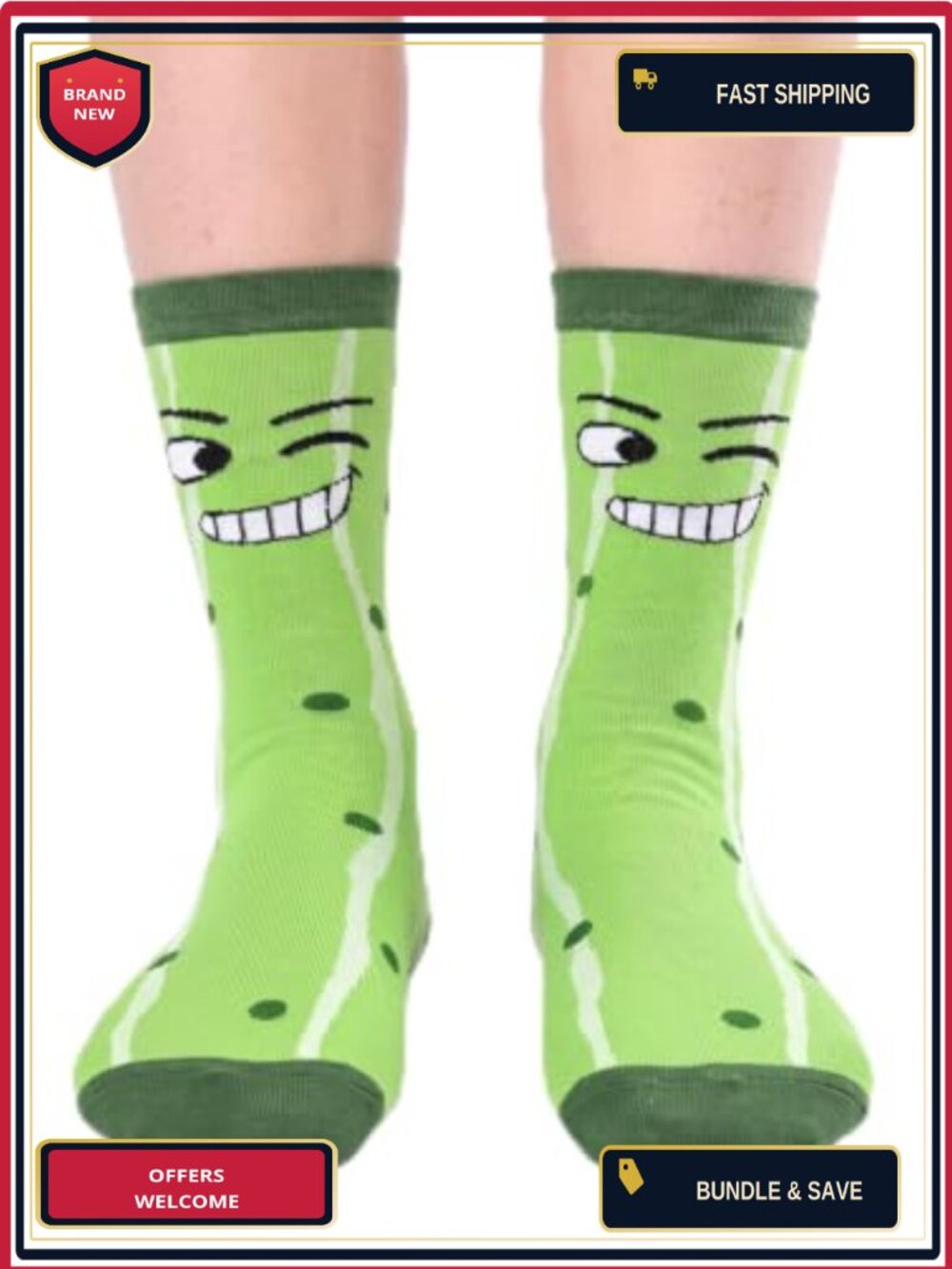 Funny Pickle Novelty Crew Socks Cotton Blend Gag Gift White Elephant